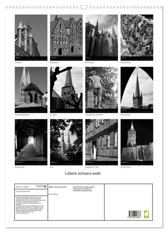 Produktbild: L&uuml;beck schwarz-wei&szlig; (Wandkalender 2026 DIN A2 hoch), CALVENDO Monatskalender