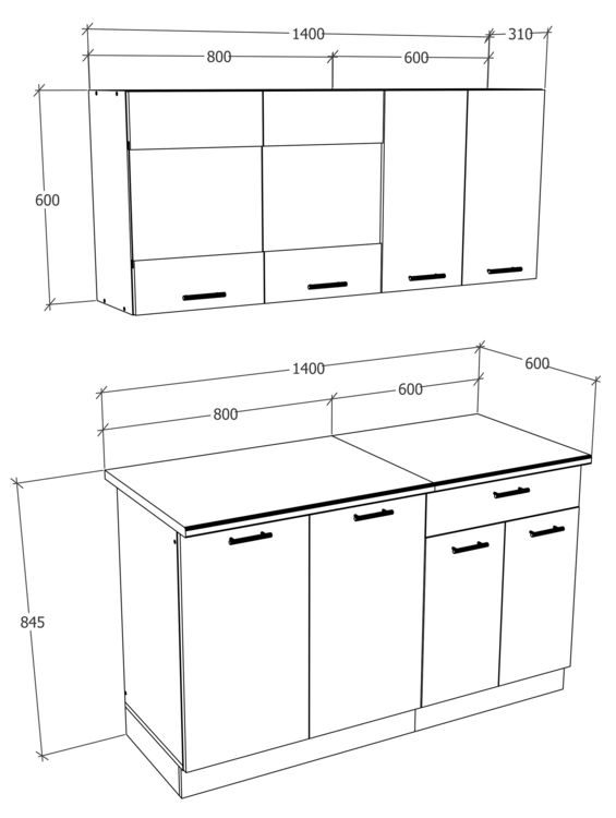Produktbild: Singlek&uuml;che Einbauk&uuml;che K&uuml;chenzeile 140cm Esilo