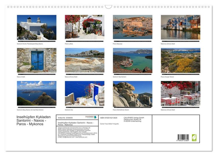 Produktbild: Inselh&uuml;pfen Kykladen Santorini - Naxos - Paros - Mykonos (Wandkalender 2026 DIN A2 quer), CALVENDO Monatskalender