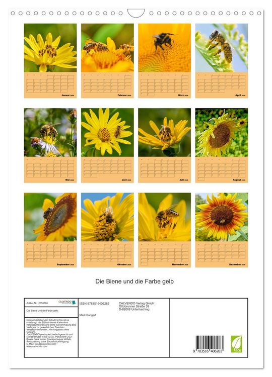 Produktbild: Die Biene und die Farbe gelb (Wandkalender 2026 DIN A3 hoch), CALVENDO Monatskalender