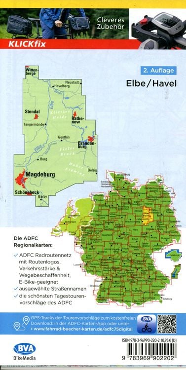 Produktbild: BVA ADFC Regionalkarte Elbe/Havel, mit Knotenpunkten 1:75.000