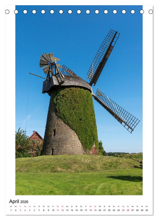 Produktbild: Historische Windm&uuml;hlen in Minden-L&uuml;bbecke (Tischkalender 2026 DIN A5 hoch), CALVENDO Monatskalender