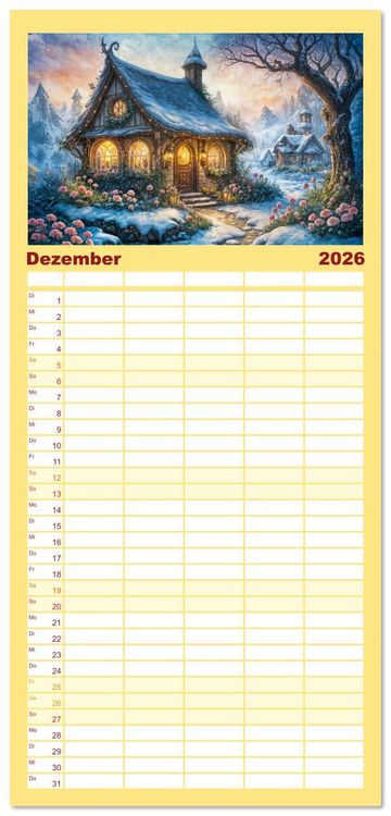 Produktbild: Familienplaner 2026 - Zauberhafte Feenh&auml;user - Wunderwelt der magischen Orte voller Fantasie mit 5 Spalten (Wandkalender, 21 x 45 cm) CALVENDO