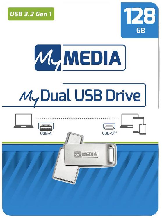 Produktbild: MyMEDIA My Dual USB 3.2 Gen 1 /USB C Drive 128GB USB-Stick 128 GB Silber 69271 USB-A (USB 3.2 Gen 1), USB-C&reg;