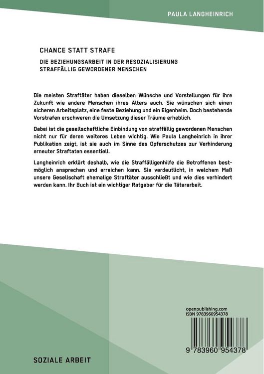 Produktbild: Chance statt Strafe. Die Beziehungsarbeit in der Resozialisierung straff&auml;llig gewordener Menschen
