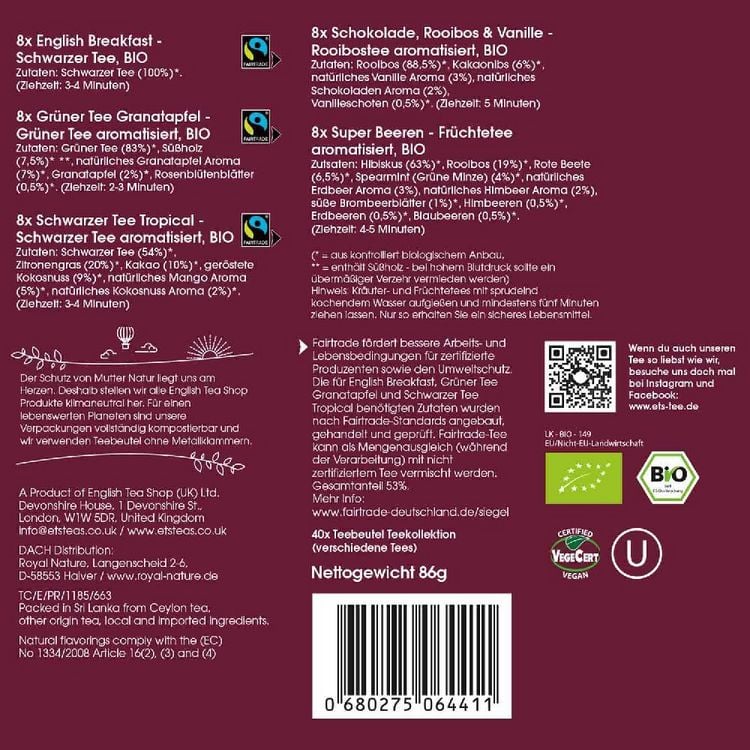 Produktbild: BIO Tee Kollektion "Everyday Favourites", Tee Kennenlern-Set & Probierbox, 5 Sorten, 40 Teebeutel