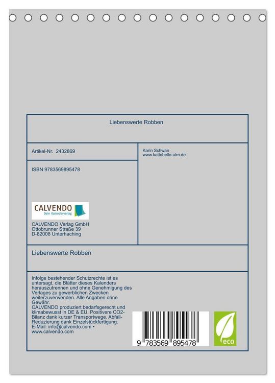 Produktbild: Liebenswerte Robben (Tischkalender 2027 DIN A5 hoch), CALVENDO Monatskalender