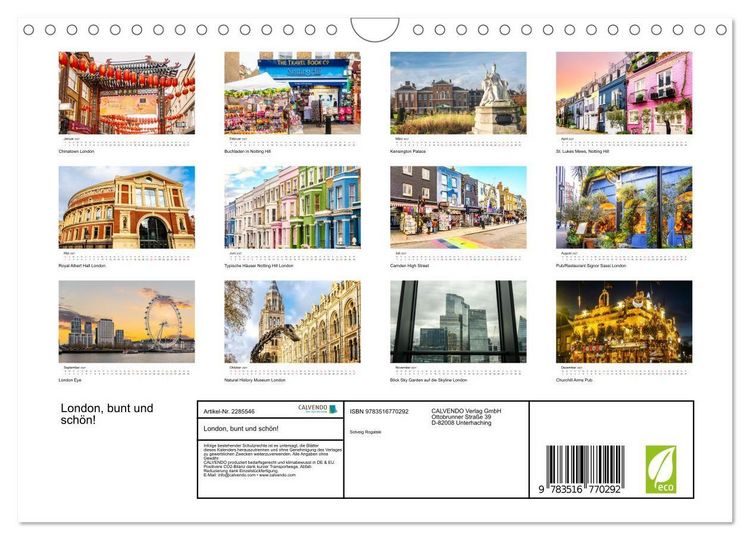 Produktbild: London, bunt und sch&ouml;n! (Wandkalender 2027 DIN A4 quer), CALVENDO Monatskalender