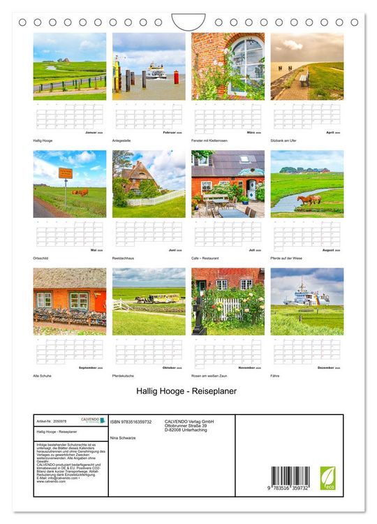 Produktbild: Hallig Hooge - Reiseplaner (Wandkalender 2026 DIN A4 hoch), CALVENDO Monatskalender
