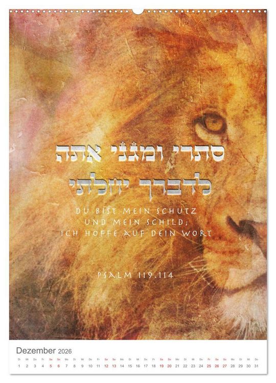 Produktbild: Psalmen Tehilim Hebr&auml;isch - Deutsch (Wandkalender 2026 DIN A2 hoch), CALVENDO Monatskalender