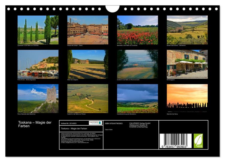 Produktbild: Toskana &ndash; Magie der Farben (Wandkalender 2026 DIN A4 quer), CALVENDO Monatskalender