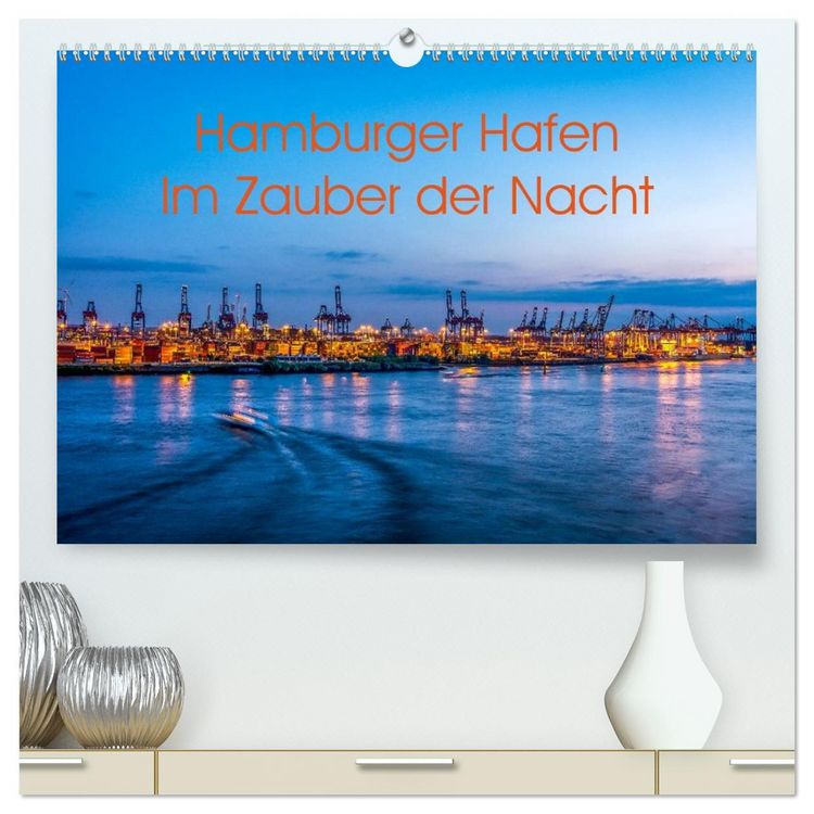Produktbild: Hamburger Hafen - Im Zauber der Nacht (hochwertiger Premium Wandkalender 2026 DIN A2 quer), Kunstdruck in Hochglanz