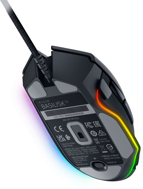 Produktbild: RAZER Basilisk V3 Ergonomische Gaming-Maus Kabelgebunden Optisch Schwarz 11 Tasten 26000 dpi Beleuchtet, Ergonomisch
