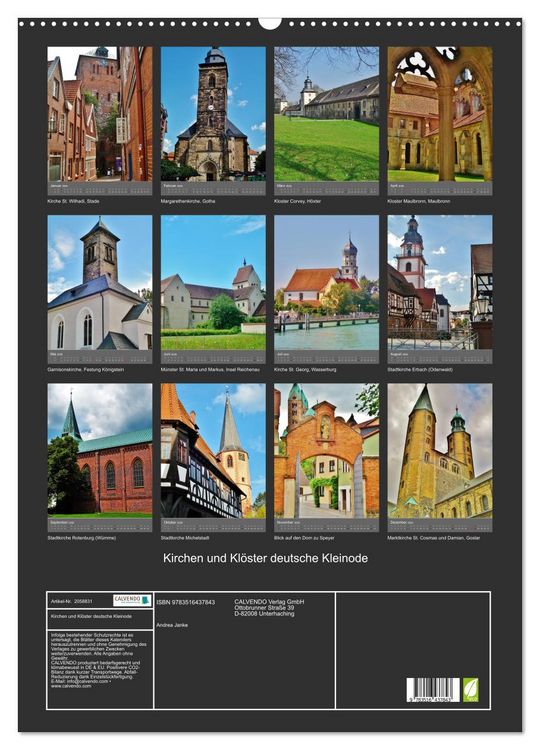 Produktbild: Kirchen und Kl&ouml;ster deutsche Kleinode (Wandkalender 2026 DIN A2 hoch), CALVENDO Monatskalender