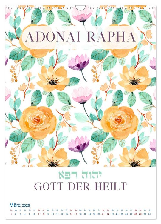 Produktbild: Hebr&auml;ische Namen Gottes aus der Torah (Wandkalender 2026 DIN A3 hoch), CALVENDO Monatskalender
