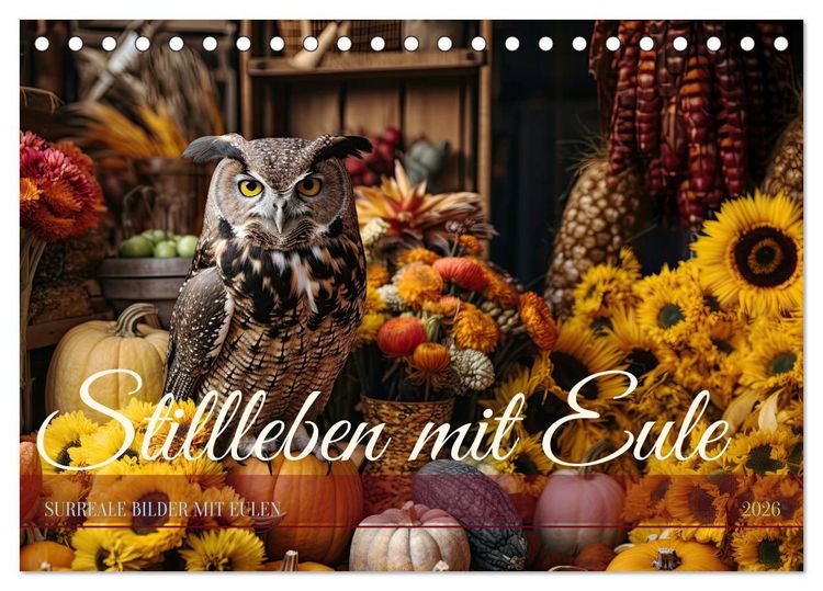 Produktbild: Stillleben mit Eule (Tischkalender 2026 DIN A5 quer), CALVENDO Monatskalender