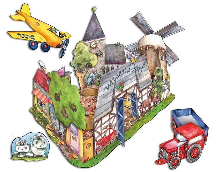 Produktbild: Unser Dorf basteln Bastelbogen Ausschneidebogen f&uuml;r Kinder 7+