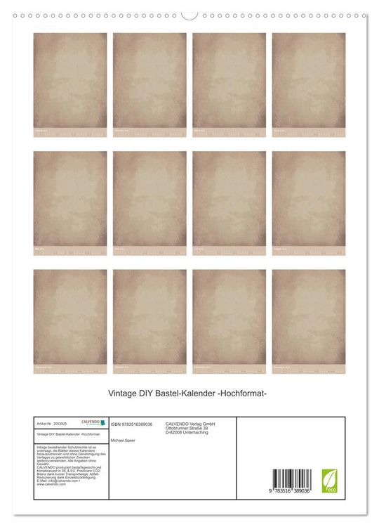 Produktbild: Vintage DIY Bastel-Kalender -Hochformat- (hochwertiger Premium Wandkalender 2026 DIN A2 hoch), Kunstdruck in Hochglanz
