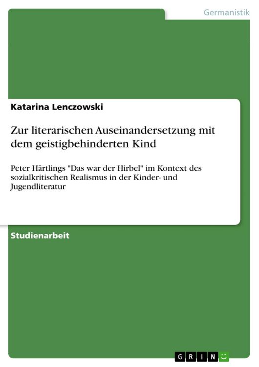 Produktbild: Zur literarischen Auseinandersetzung mit dem geistigbehinderten Kind