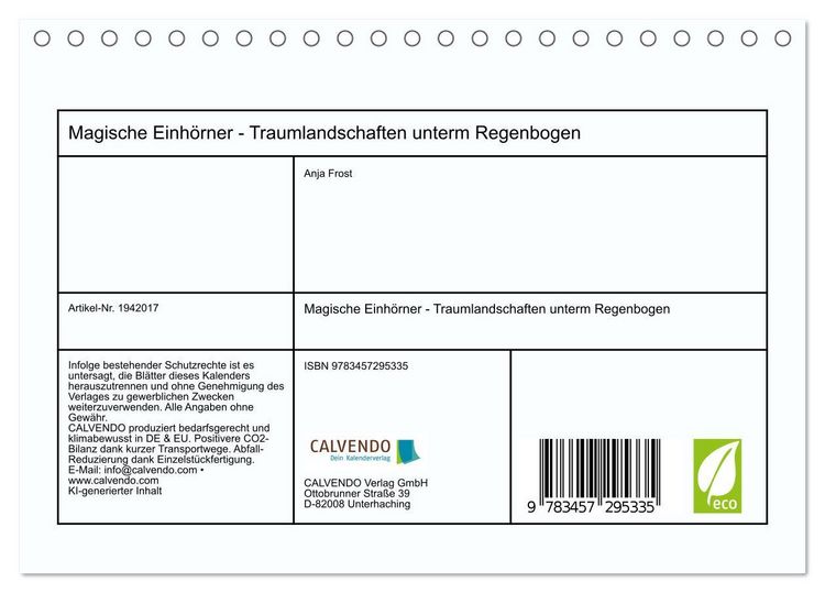 Produktbild: Magische Einh&ouml;rner - Traumlandschaften unterm Regenbogen (Tischkalender 2026 DIN A5 quer), CALVENDO Monatskalender