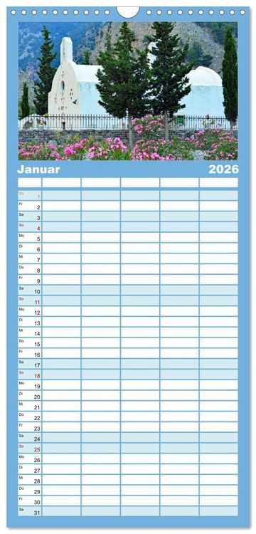 Produktbild: Familienplaner 2026 - Kreta - Insel der Kapellen mit 5 Spalten (Wandkalender, 21 x 45 cm) CALVENDO
