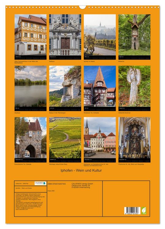 Produktbild: Iphofen - Wein und Kultur (Wandkalender 2026 DIN A2 hoch), CALVENDO Monatskalender