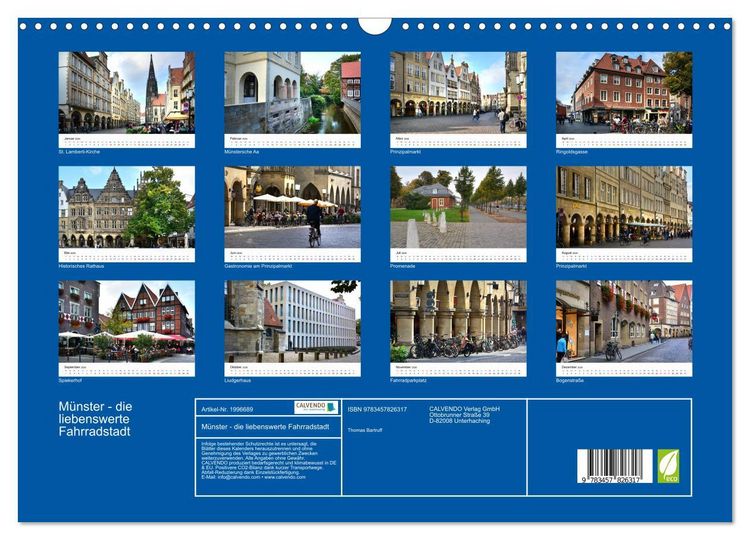 Produktbild: M&uuml;nster - die liebenswerte Fahrradstadt (Wandkalender 2026 DIN A3 quer), CALVENDO Monatskalender