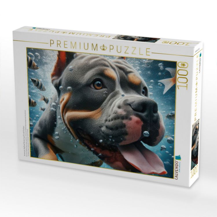 Produktbild: CALVENDO Puzzle American Stafford Terrier taucht mit Fischen | 1000 Teile Lege-Gr&ouml;&szlig;e 64x48cm Foto-Puzzle f&uuml;r gl&uuml;ckliche Stunden