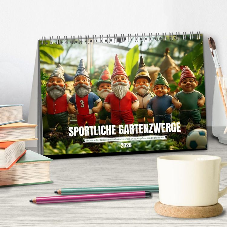 Produktbild: Sportliche Gartenzwerge (Tischkalender 2026 DIN A5 quer), CALVENDO Monatskalender