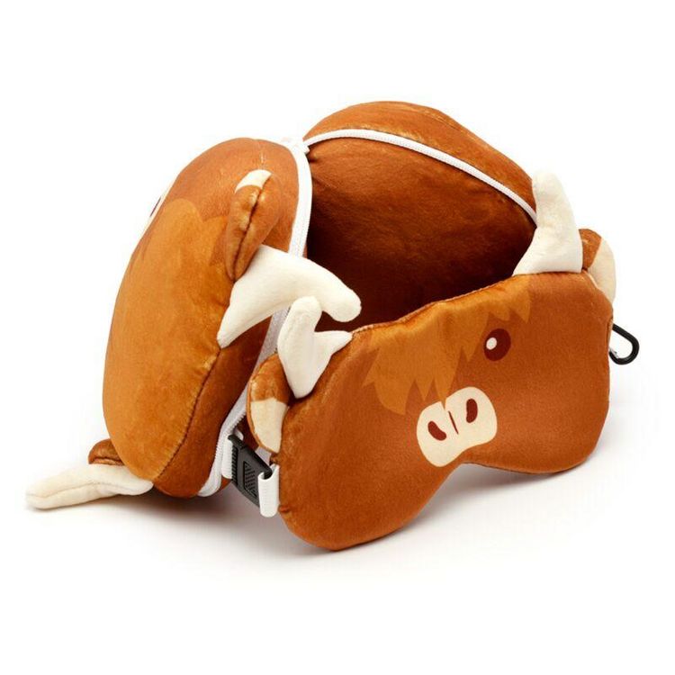 Produktbild: Relaxeazzz Pl&uuml;sch Highland Coo Kuh Reisekissen & Schlafmaske