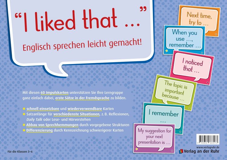 Produktbild: "I liked that..." 60 Impulskarten mit Satzanf&auml;ngen f&uuml;r den Englischunterricht
