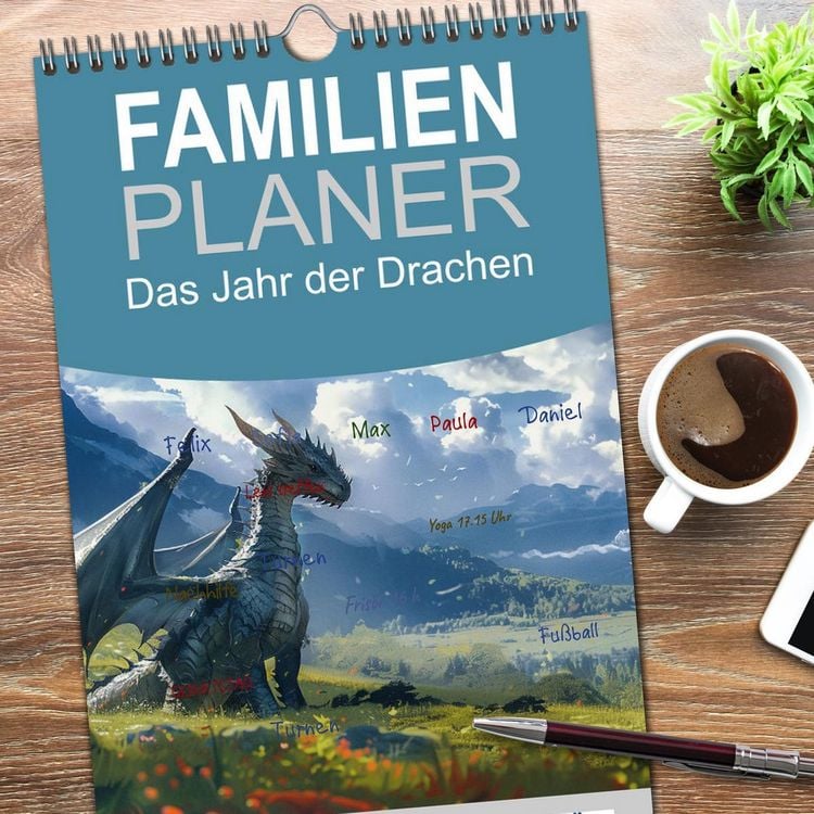 Produktbild: Familienplaner 2026 - Das Jahr der Drachen mit 5 Spalten (Wandkalender, 21 x 45 cm) CALVENDO
