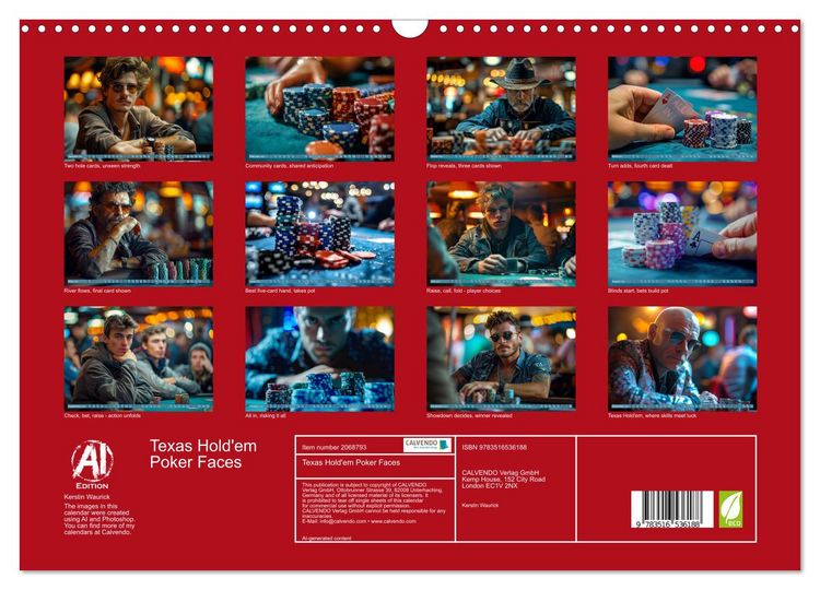 Produktbild: Texas Hold'em Poker Faces (Wall Calendar 2026 DIN A3 landscape), CALVENDO 12 Month Wall Calendar