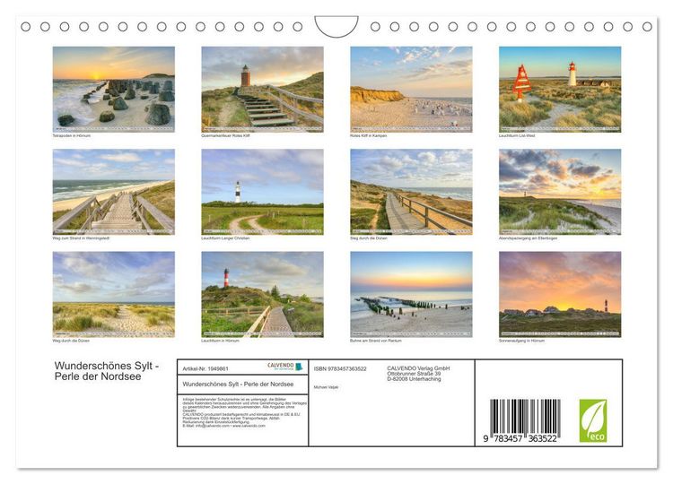Produktbild: Wundersch&ouml;nes Sylt - Perle der Nordsee (Wandkalender 2026 DIN A4 quer), CALVENDO Monatskalender