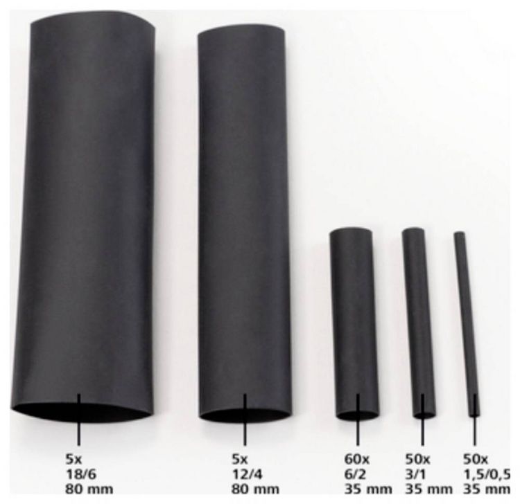 Produktbild: HellermannTyton 380-03001 Schrumpfschlauchsortiment Schwarz Schrumpfrate:3:1 220 Teile