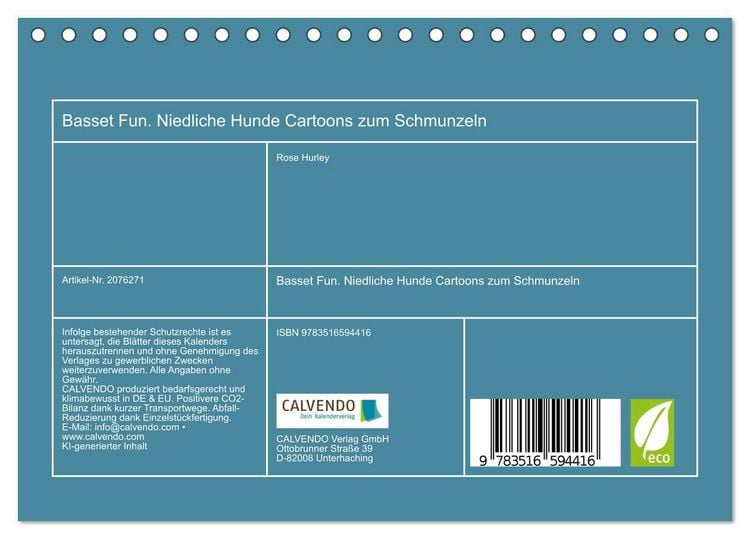 Produktbild: Basset Fun. Niedliche Hunde Cartoons zum Schmunzeln (Tischkalender 2026 DIN A5 quer), CALVENDO Monatskalender