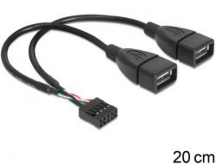 Produktbild: Delock USB-Kabel USB 2.0 Pfostenstecker 8pol., USB-A Buchse 0.20 m Schwarz UL-zertifiziert 83292