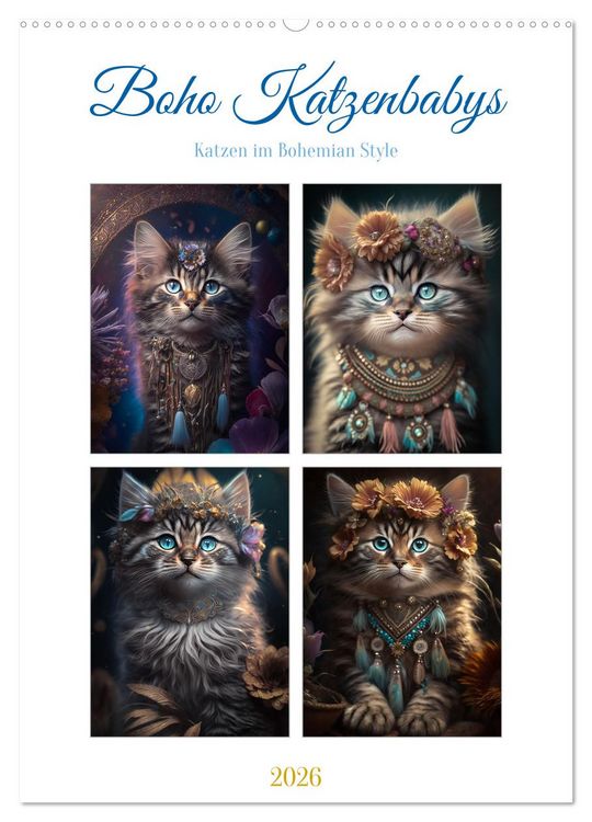Produktbild: Boho Katzenbabys (Wandkalender 2026 DIN A2 hoch), CALVENDO Monatskalender