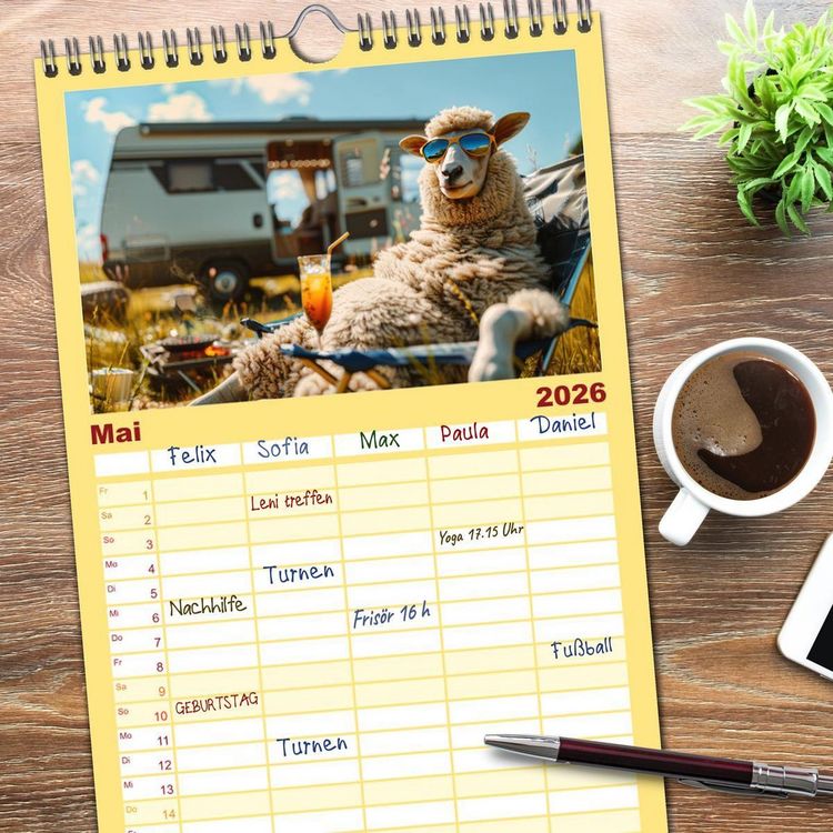 Produktbild: Familienplaner 2026 - Der tierisch lustige Camping-Kalender mit 5 Spalten (Wandkalender, 21 x 45 cm) CALVENDO