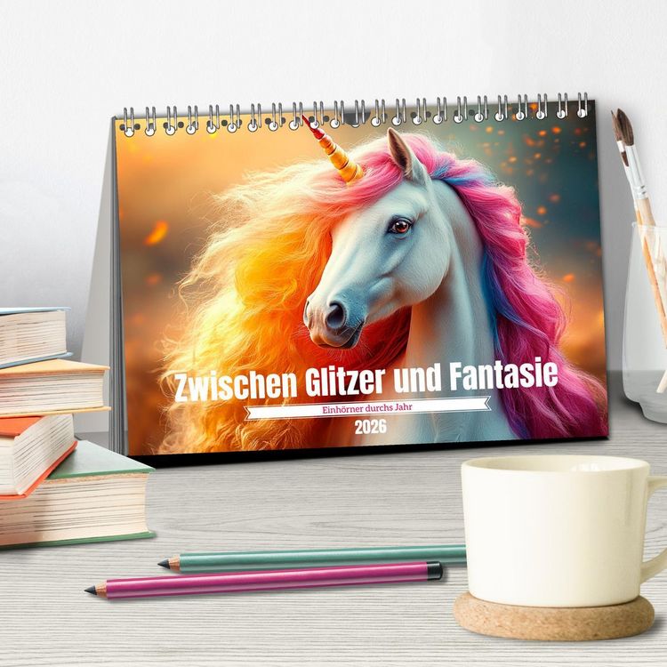 Produktbild: Zwischen Glitzer und Fantasie-Einh&ouml;rner durchs Jahr (Tischkalender 2026 DIN A5 quer), CALVENDO Monatskalender