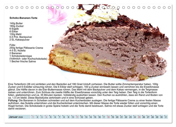 Produktbild: Exquisite Torten. K&ouml;stliche Rezepte f&uuml;r viele Anl&auml;sse (Wandkalender 2026 DIN A4 quer), CALVENDO Monatskalender