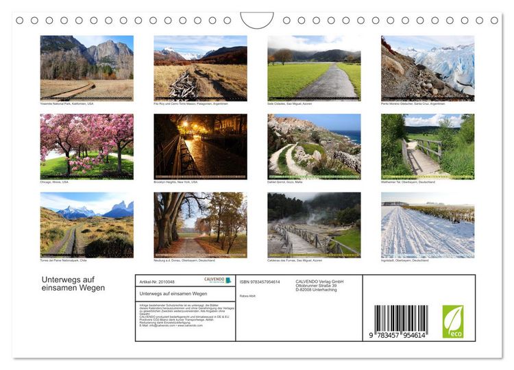 Produktbild: Unterwegs auf einsamen Wegen (Wandkalender 2026 DIN A4 quer), CALVENDO Monatskalender