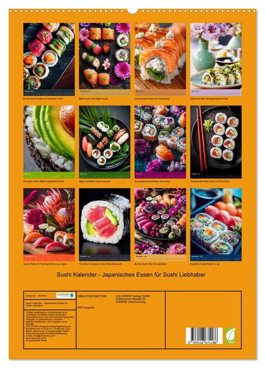 Produktbild: Sushi Kalender - Japanisches Essen f&uuml;r Sushi Liebhaber (hochwertiger Premium Wandkalender 2026 DIN A2 hoch), Kunstdruck in Hochglanz
