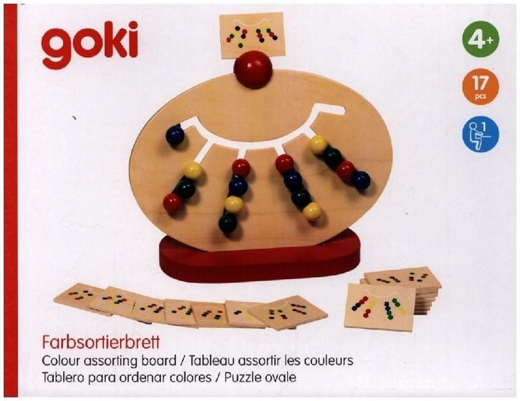 Produktbild: Goki 58970 - Farbsortierbrett / Motorikf&auml;cher oval, Holz, ca.27x23cm
