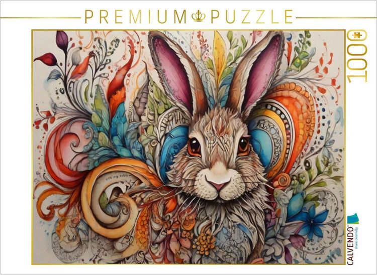 Produktbild: CALVENDO Puzzle Hase, zentangle, farbenfroh, bunt, Tier, Haustier, Fantasie, Kinderzimmer, Kinder, Deko, | 1000 Teile Lege-Gr&ouml;&szlig;e 64x48cm Foto-Puzzle f
