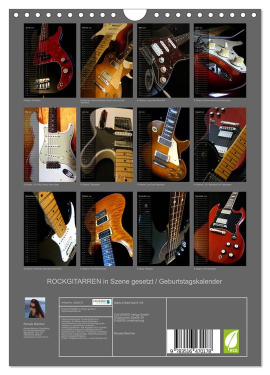 Produktbild: ROCKGITARREN in Szene gesetzt / Geburtstagskalender (Wandkalender 2026 DIN A4 hoch), CALVENDO Monatskalender