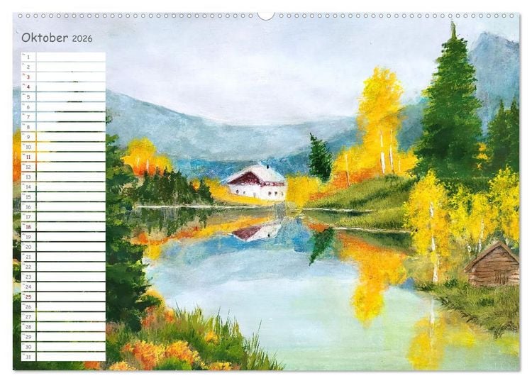 Produktbild: Gemalte Herbsttr&auml;ume - Eine malerische Reise in bunte Herbstlandschaften (hochwertiger Premium Wandkalender 2026 DIN A2 quer), Kunstdruck in Hochglanz