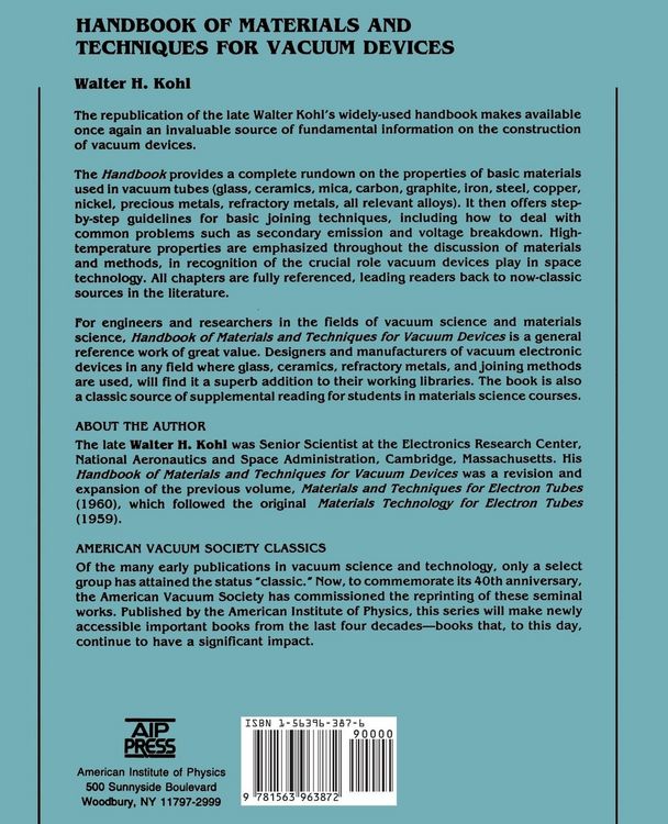 Produktbild: Handbook of Materials and Techniques for Vacuum Devices