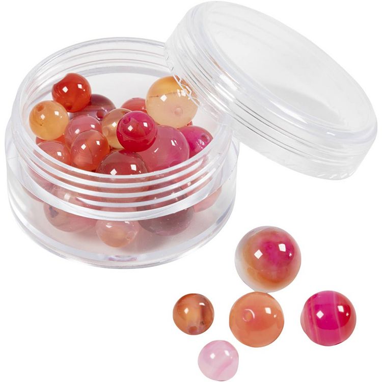 Produktbild: Creativ Company Achat Steinperlen, Gr&ouml;&szlig;e 1x10, 12x8, 15x6 mm, Lochgr&ouml;&szlig;e 0,9-1 mm, Beige, Rosa, 28 Stk