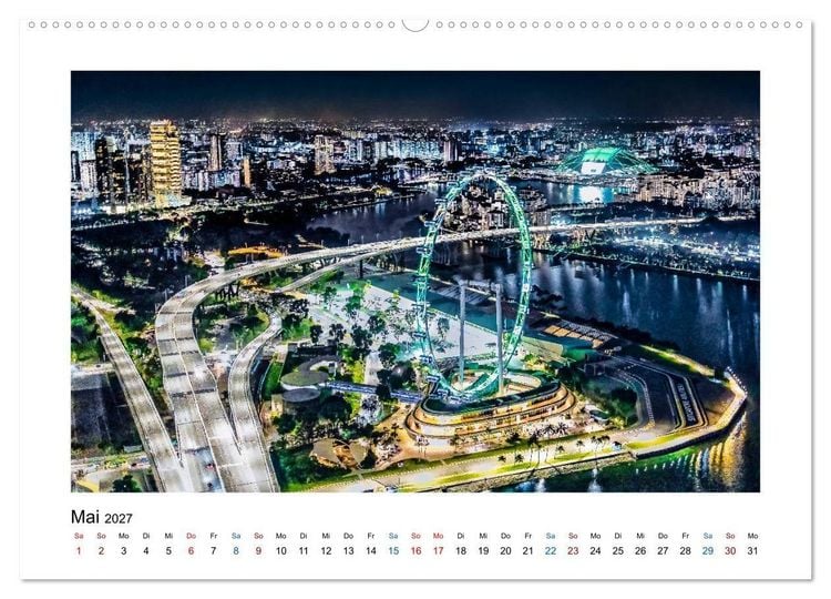 Produktbild: Singapur - Asiatische Metropole bei Nacht (hochwertiger Premium Wandkalender 2027 DIN A2 quer), Kunstdruck in Hochglanz